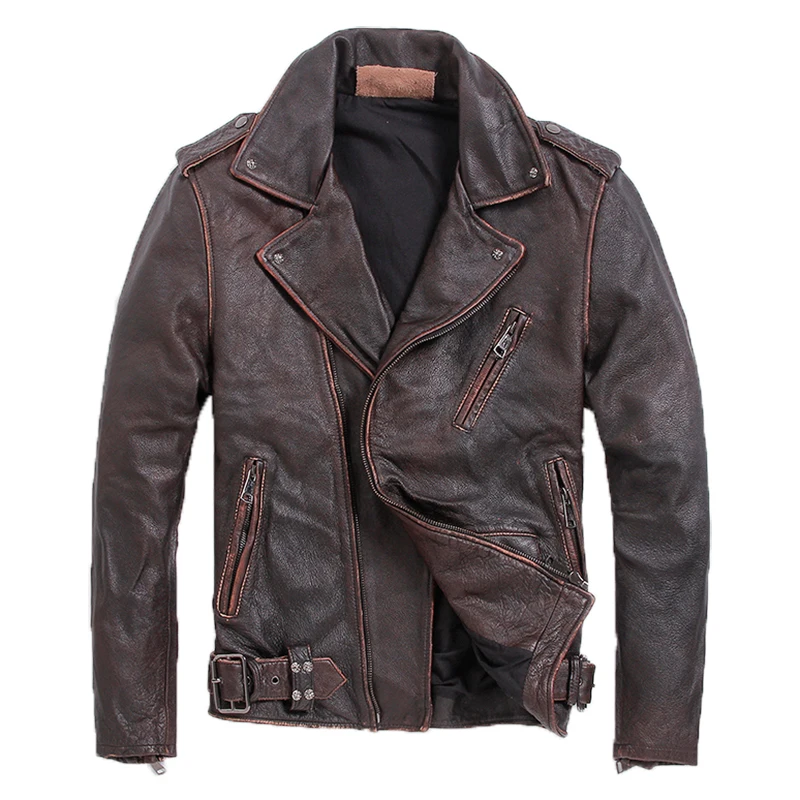 2019 Men's Vintage Genuine Leather Jacket Brown Genuine Cowhide Jackets Motorcycle Leather Coat 5XL 2019 Men's Vintage Genuine Leather Jacket Brown Genuine Cowhide Jackets Motorcycle Leather Coat 5XL