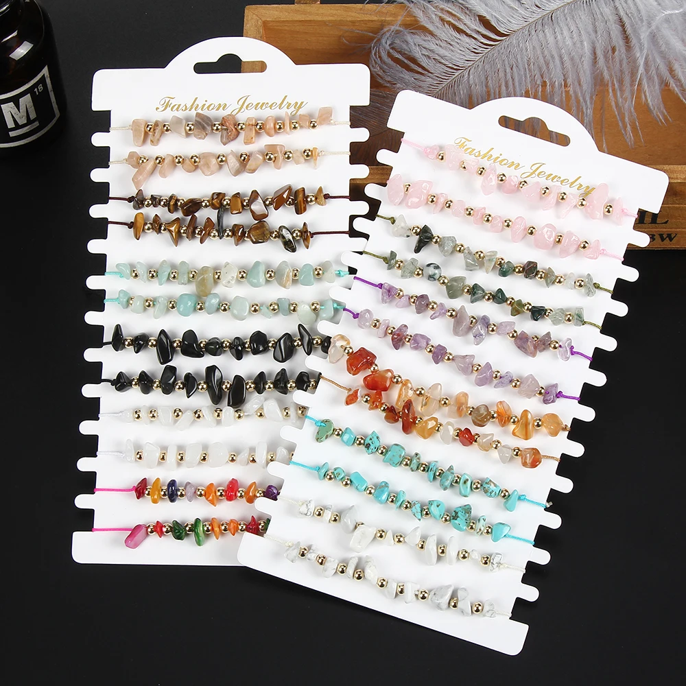 

12Pcs/Lot Random Mix Color Gravel Bracelet Bohemia Summer Beach Jewelry Adjustable Anklet Bracelets For Women Men Accessories