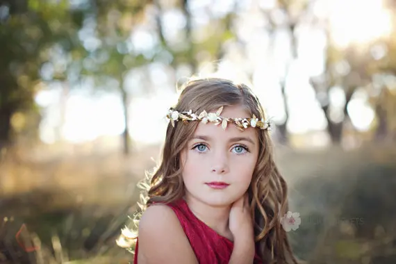 Cute Kids Hair Accessories Gold Leaves Flower Headband Girls Elastic Crown Garland Wreath Hairband