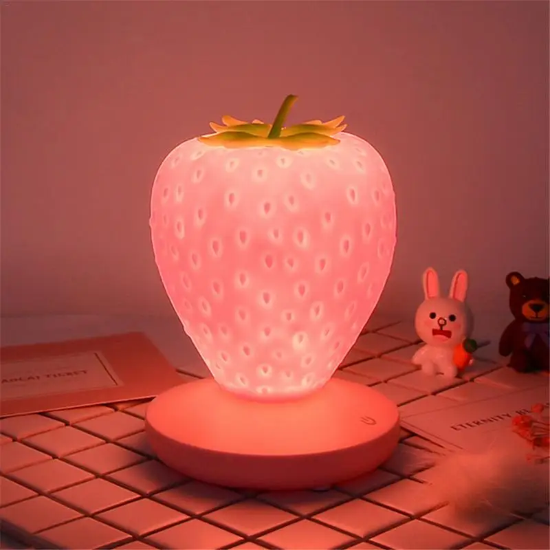 Touch Dimmable Led Night Light Silicone Strawberry Nightlight USB Bedside Lamp for Baby Children Kids Gift
