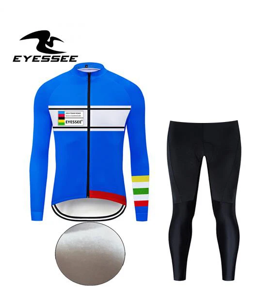Long suit Зимние теплые длинные рукава Велосипеды одежда EYESSEE Профессиональный флис Велосипедный спорт Велоспорт Джерси Набор для мужчин команда Велосипедная шерстяная одежда - Цвет: Long suit