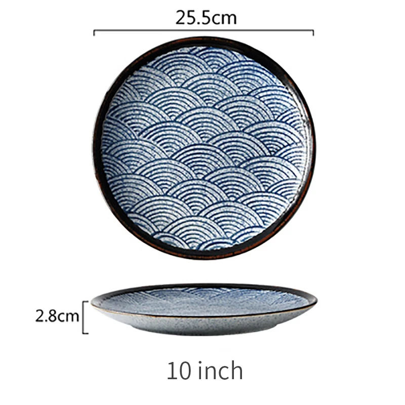 RUX мастерская японский стиль керамическое блюдо для стейка волнистый узор синий Ресторан кухонная посуда украшение дома - Цвет: 10 inch