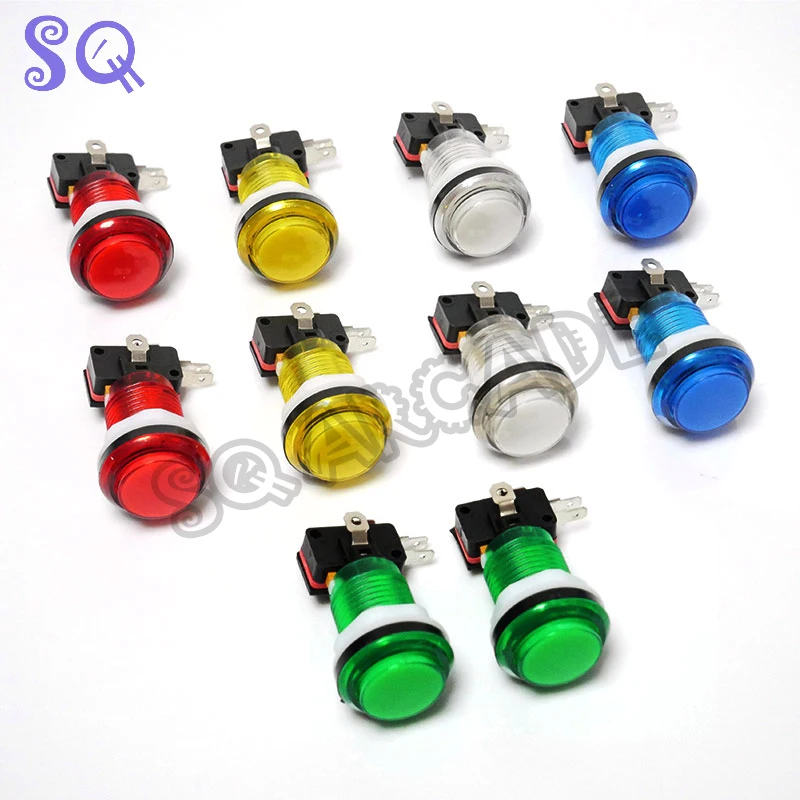 12pcs 33MM 12v Transparency Arcade Led Push Buttons Illuminated Micro Switch for Arcade Cabinet Pandora Game Machine accessories for logitech g304 wireless mouse motherboard receiver micro motion plate upper shell battery cover buttons roller