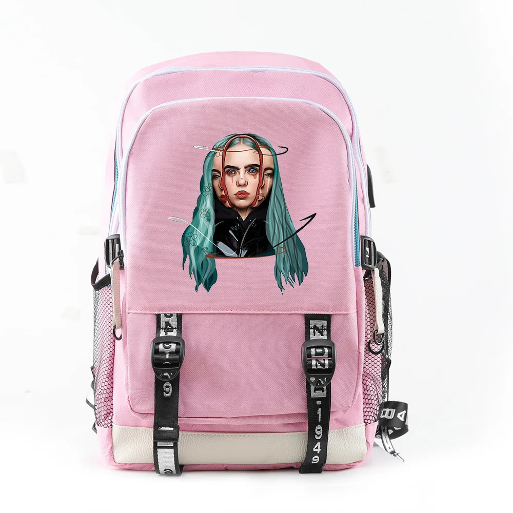billie eilish школьный ранец на молнии с зарядкой через USB рюкзак в стиле хип-хоп, рюкзак для путешествий,, рюкзак для ноутбука, посылка, рюкзак mochila - Цвет: 17