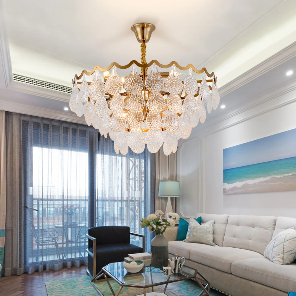 

New Modern Chandelier Lighting Luxury Living Room LED Crystal Chandeliers for Kitchen Dining Room Gold Round Light Fixtures
