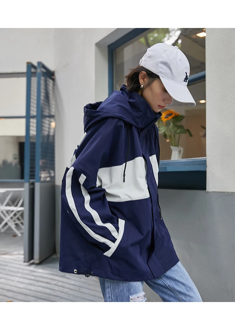 Harajuku куртка с капюшоном, подходящая по цвету, женская уличная одежда, осенне-зимнее Свободное пальто на молнии с длинным рукавом, Женское пальто с буквенным принтом