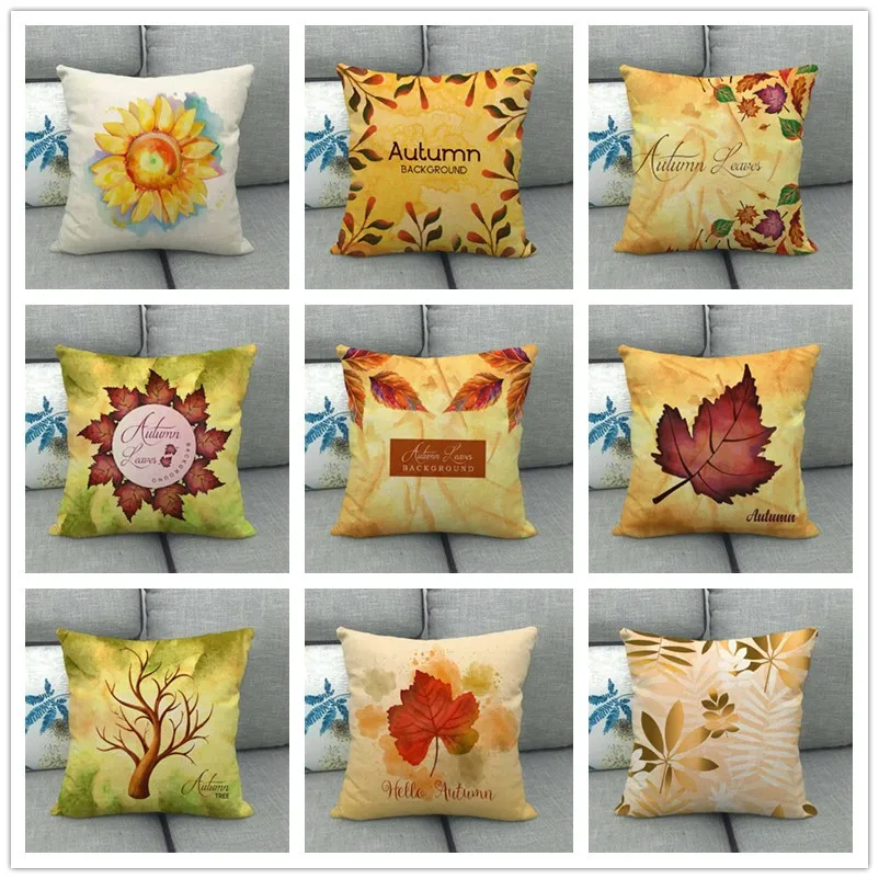 

Maple Leaf Linen Cushion Cover Hello Autumn Sunflower Yellow Pillowcase Decorative for Sofa Couch Home Living Room Decor 45*45cm