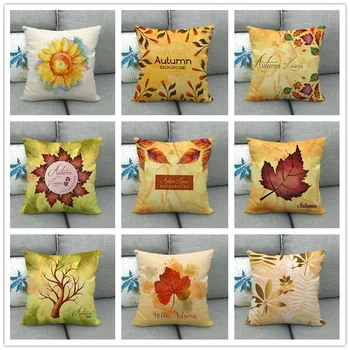 

Maple Leaf Linen Cushion Cover Hello Autumn Sunflower Yellow Pillowcase Decorative for Sofa Couch Home Living Room Decor 45*45cm