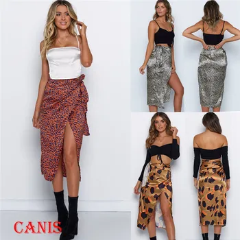 

Women Skirts Fashion Office Lady Boho Leopard Print High Waist Skirt Party Club Bodycon Skirts Casual Lace Up Bandage Midi Skirt