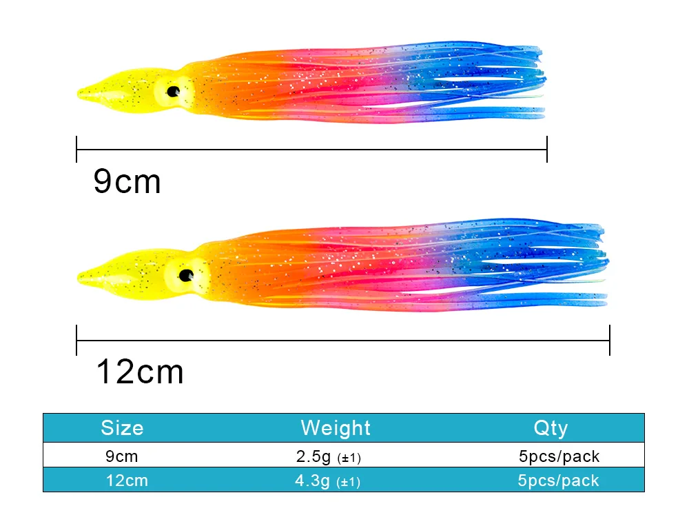 ФТК 5-15 штук светящийся резиновый Кальмар юбки 9/12 см Осьминог Мягкая ночная рыбалка приманка свечение тунец парусник приманки смесь цветов