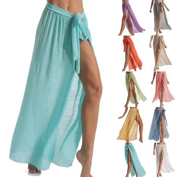 

2020 Cover Up Beach Women Dress Bikini Cover Ups Pure Candy Color Bathing Suit Women Swimsuit Beachwear Wrap Mesh Skirt