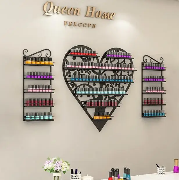European heart-shaped display shelf iron art wall mounted manicure shop a oil glue shelf shelf