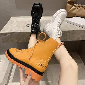 

Martin boots women's 2020 mid-tube boots thick bottom lace-up net red motorcycle boots trend platform boots women boots