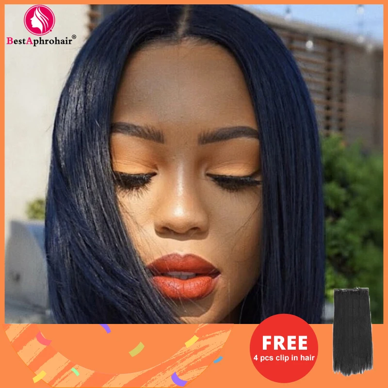 Pelucas de cabello humano liso Bob corto cabello brasileño prearrancado con encaje frontal, pelucas de cabello humano para mujeres negras, densidad del 150%