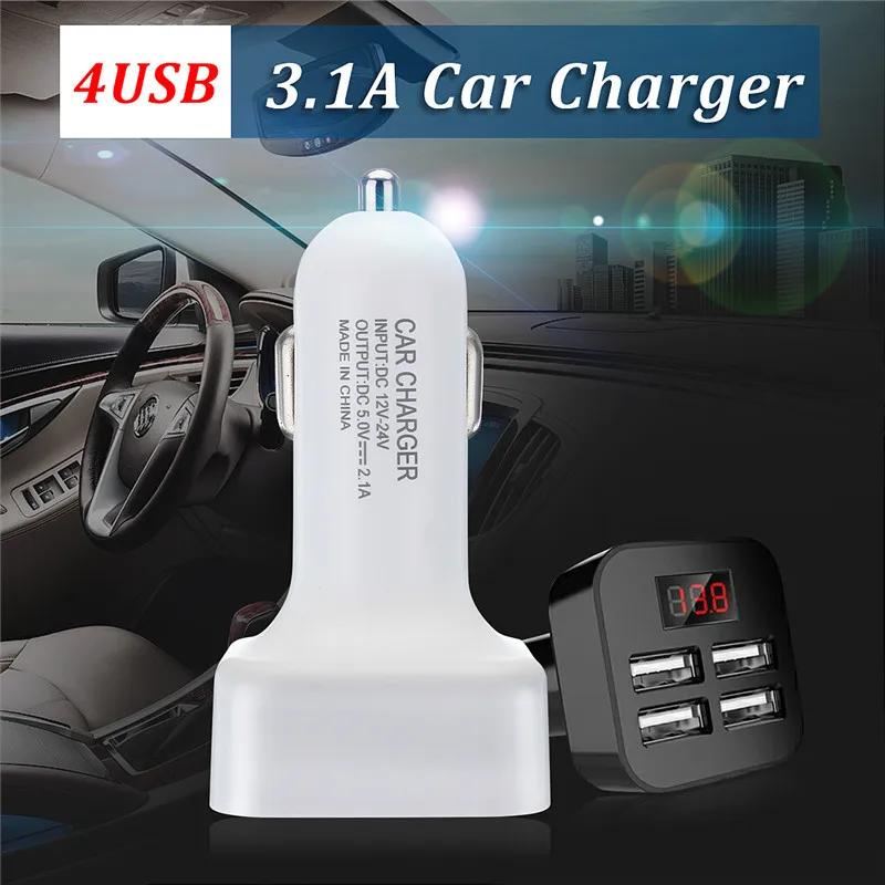 Новинка, 4 порта, USB Автомобильное зарядное устройство, светодиодный дисплей, универсальный телефон, автомобильное зарядное устройство, металлическая розетка для мобильного телефона