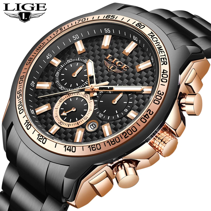 

LIGE Business Men Watch Luxury Brand Stainless Steel Wrist Watch Chronograph Army Military Quartz Watches Relogio Masculino