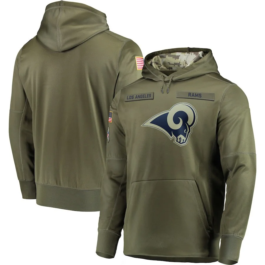 Лос-Анжелес Толстовка Rams Салют для обслуживания Sideline Therma представление пуловер Американский Футбол Толстовка оливковый