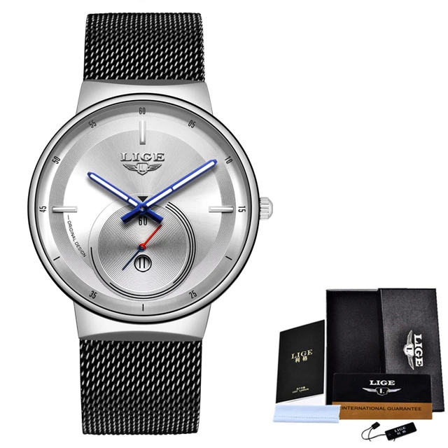 Relogio Masculino LIGE дизайн синие кварцевые часы мужские часы лучший бренд класса люкс Простые все стальные водонепроницаемые наручные часы - Цвет: Black white