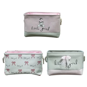 

New Pink Laundry Basket Organizer For Dirty Clothes Cotton Ballet Girl Bow Print Toys Organizer Home Storage Organization