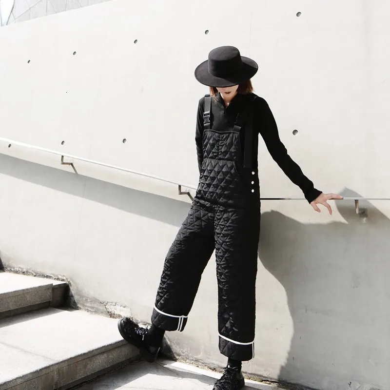 [EAM] Loose Fit Women Striped Cotton-padded Jumpsuit New High Waist Pocket Stitch Pants Fashion Spring Autumn 2020 19A-a328