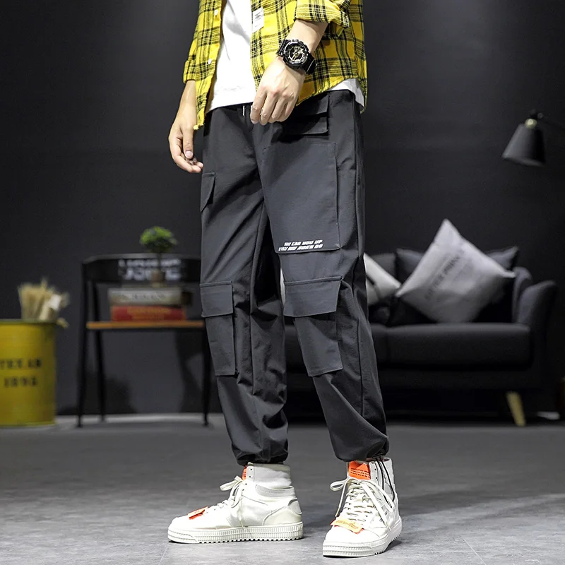 Мужские брюки Харадзюку высокого качества оверсайз Streetwear уличная свободная эластичная лента для отдыха
