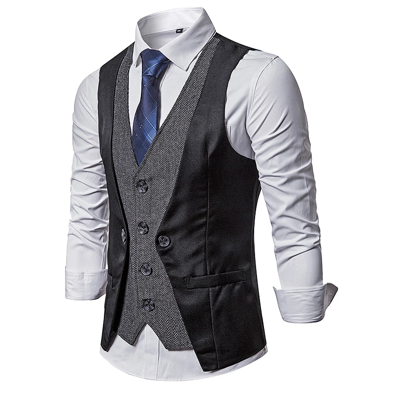 Plus size men smart casual suit vest mens Sleeveless fake two pieces suit vest coat patchwork color Single-breasted Vest Tops Plus size men smart casual suit vest mens Sleeveless fake two pieces suit vest coat patchwork color Single-breasted Vest Tops