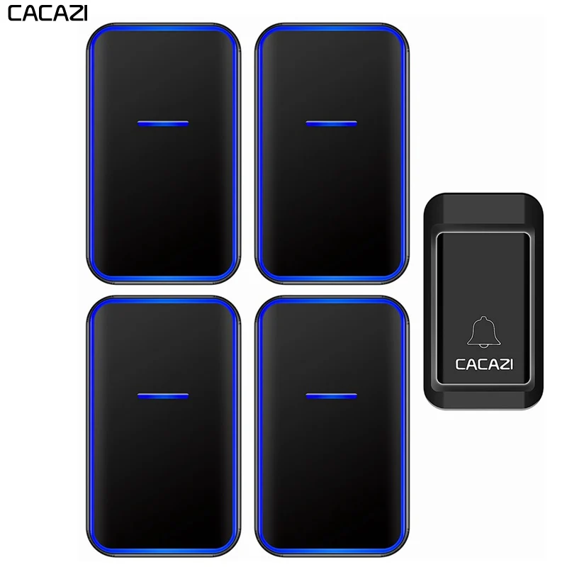 CACAZI Self-powered Wireless Doorbell No Battery Required 1 Button 4 Receiver Waterproof Home Door Ring Bell US EU UK AU Plug |