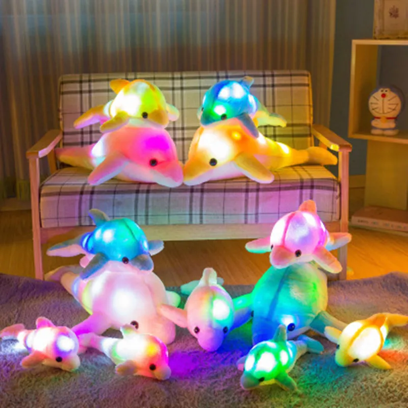 Hot 32cm Cute Creative Luminous Plush Toy Dolphin Doll Glowing LED Light Animal Toys Colorful Doll Pillow Children's Lovely Gift