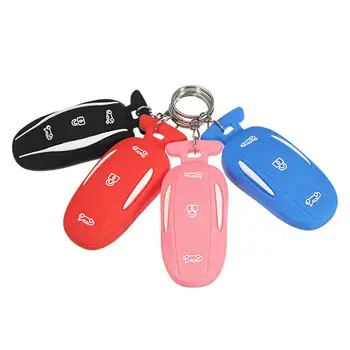 

3 Button Silicone Smart Remote Key Cover Fob Case Key Holder With Key Chain Fits For Tesla Model X