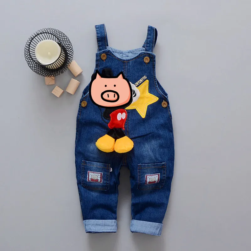 Spring Fashion Leisure Pant for Baby Girls Bib Pants Children Denim Overall Trousers Kids Cartoon Infant Jean baby trousers baby leggings kids denim jeans