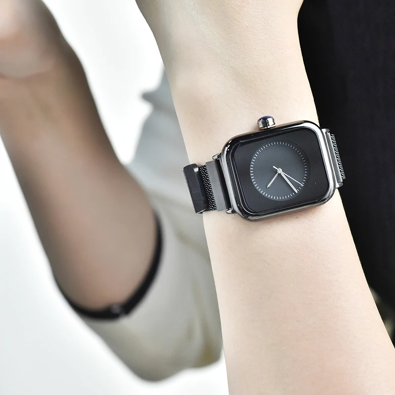 Creative Square Watch Women Men Unique Simple Quartz Wrist Watches Magnet Magetic Steel Strap Bracelet Female Clock Reloj mujer