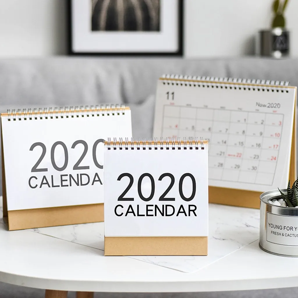 2020 New Year Mini Table Calendar Creative Simple Desk Coil Notepad Kraft Paper Daily Schedule Yearly Agenda Organizer | Дом и сад