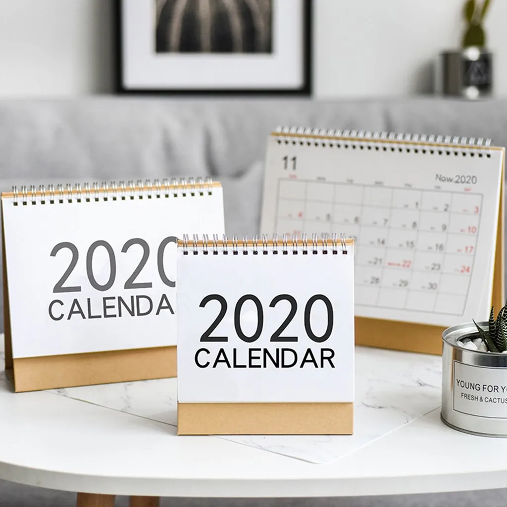 Calendario de mini mesa de año nuevo 2020 Creativo Simple Bobina de escritorio Bloc de notas Calendario de papel Kraft Calendario diario Organizador de agenda anual 