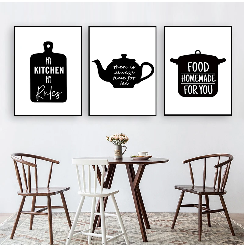White Wall Pictures Kitchen Decoration  Kitchenware Wall Art Canvas Painting Kitchen Quote Posters And Prints Black