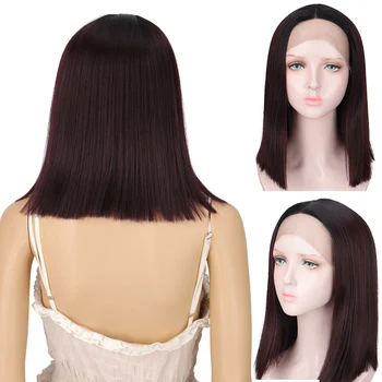 

Allaosify 3 Color Nature Glueless Synthetic Lace Front Wig Short Dark red Pink Blue Bob Wigs for Women Heat Resistant Fiber Hair