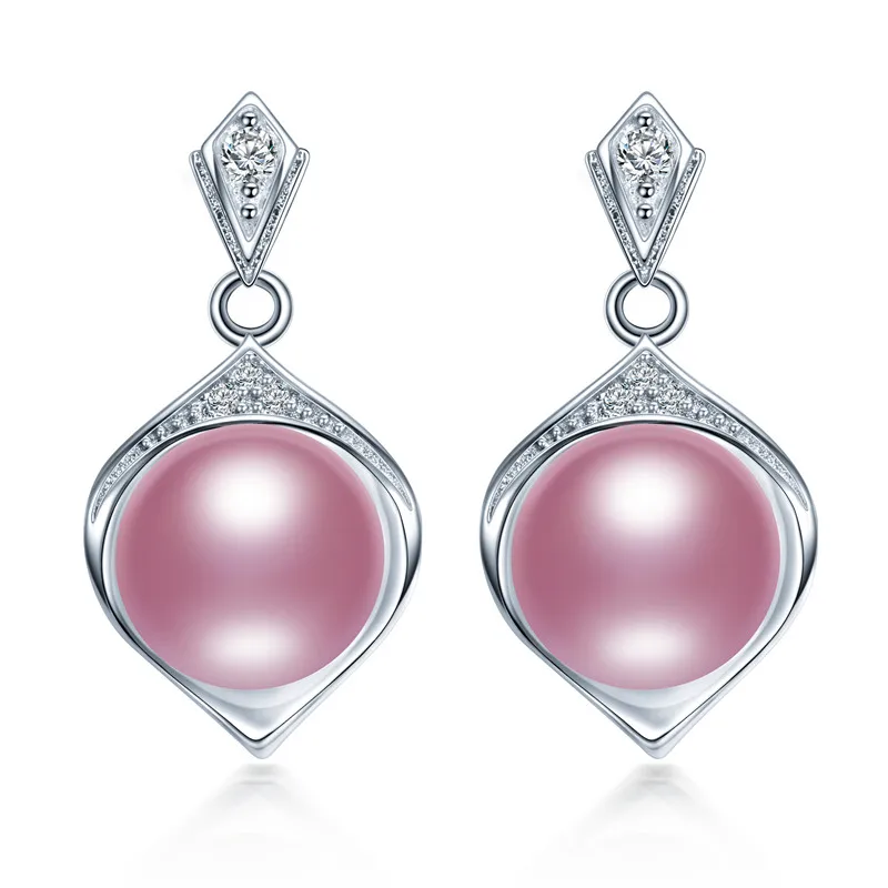 Фиолетовый Dainashi Fashion Genuine Natural Freshwater Pearl Earrings Hot Sale 925 Sterling Silver Drop Earrings for Women - Цвет камня: Фиолетовый