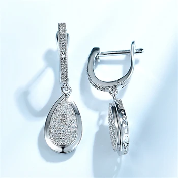 

DY 925 Sterling Sliver Earring Created CZ Dangle Drop Dignified Love Anniversary Earring For Women Engagement Classic Jewelry