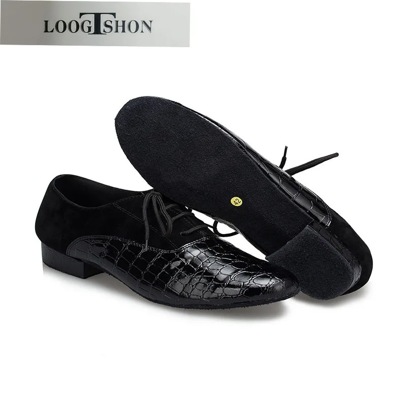 LOOGTSHON Black W Men's Black leather ballroom dance shoes Flats Modern dance shoes shoes for men with free shipping