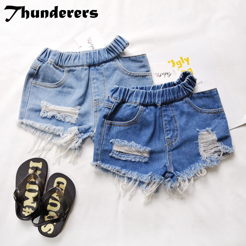Повседневные летние детские короткие джинсы Thunderers нестандартные рваные для