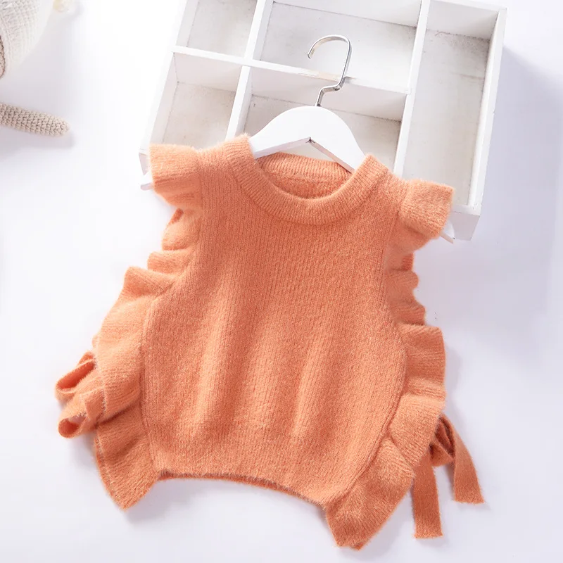 

Girl'S Vest Sweater Waistcoat 19 Autumn And Winter New Style Korean-style Children Crew Neck Sweater Thick-Lace-up CHILDREN'S Ja