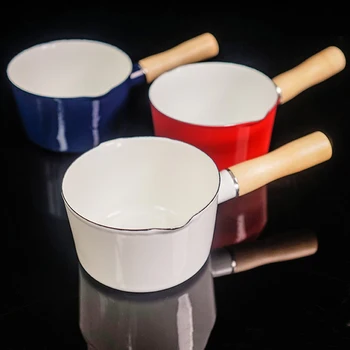 

700ml Enamel Single Handle Milk Coffee Heating Pot Baby Food Cooking Sauce Pan Kitchen Pot for Induction Cooker,Gas Stove