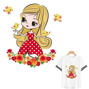 

Cartoon Girls Parches Birds Flowers Iron-On Transfer Washable Heat Transfer Diy Garment Accessory New Diy Tops By Hands