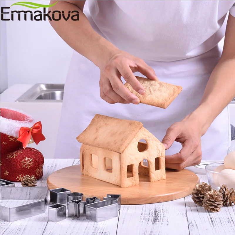 ERMAKOVA 10/18 Pcs Cookie Cutters Biscuit Mold Stamper 3D Gingerbread House Set DIY Stainless Steel Baking Pastry Tools images - 6