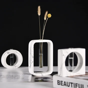 

Simple Nordic Glass Cement Marble Flower Vase Tube Bottle Hydroponic Terrarium Container Holder Decor For Bedroom Living Room H