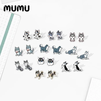 

2020 New Husky Stud Earring Cute Dog Acrylic Earrings Handmade Epoxy Resin Jewelry Shrinky Dinks Earring Gifts Girl