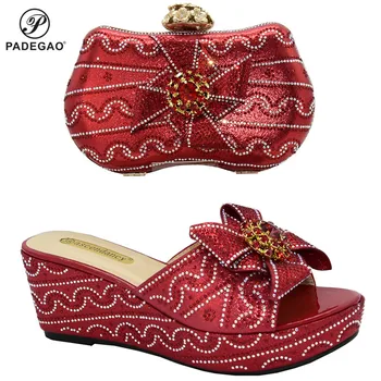 

High Quality 2020 Autumn Design Nigerian Ladies Party Matching Shoes and Bag Set in Red Color African Women Shoes and Bag