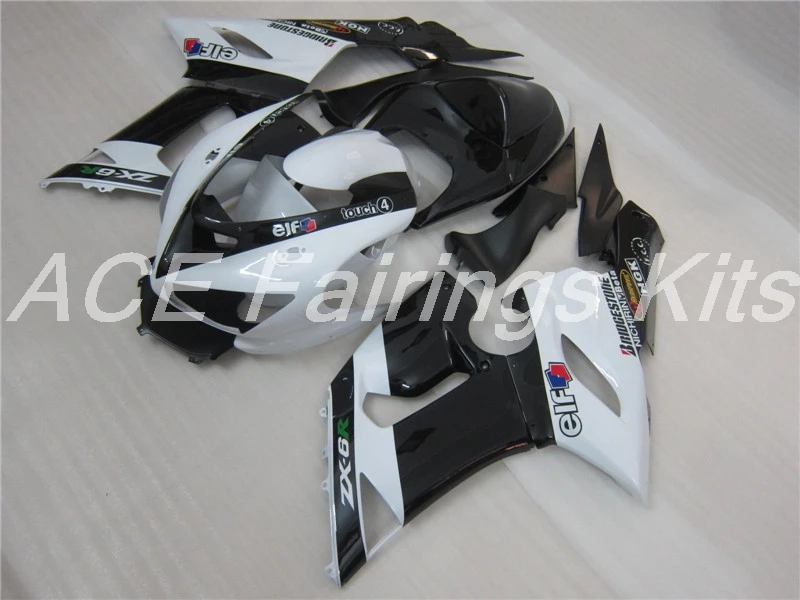 ABS Полный комплект обтекателя, пригодный для Kawasaki ZX6R 2005 2006 Мотоцикл Обтекатели ZX-6R 05 06 Ninja 636 Комплект кузова черный белый холодный