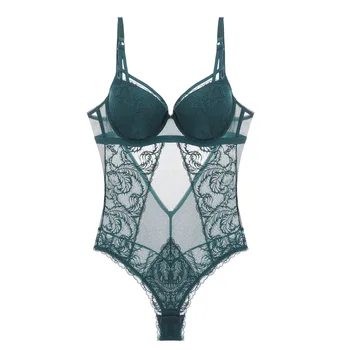 

Bodysuits Women Push Up Hollow Out Back Half Padded Cup Bow Decoration Underwire Lingerie Women Shapewear Peacock Feather