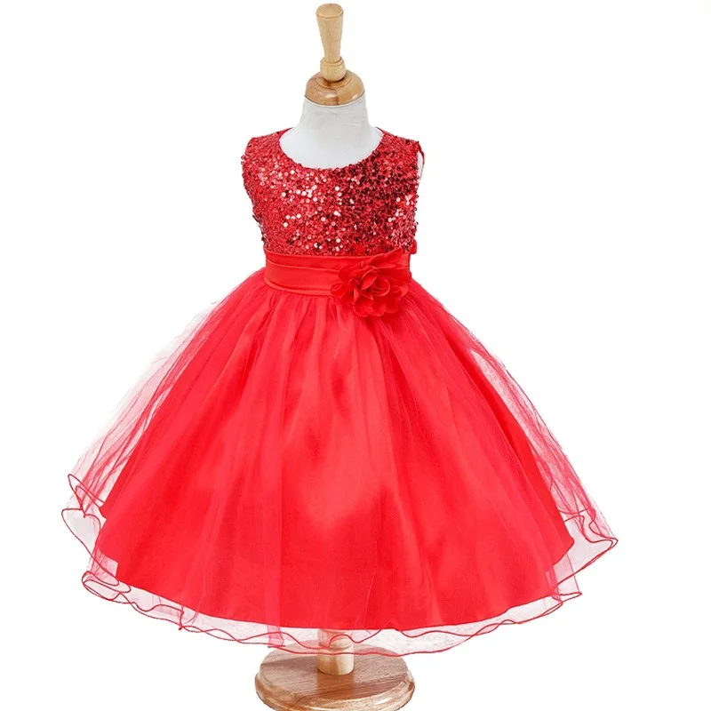 3-14yrs Hot Selling Baby Girls Flower sequins Dress High quality Party Princess Dress Children kids clothes 9colors baby dresses