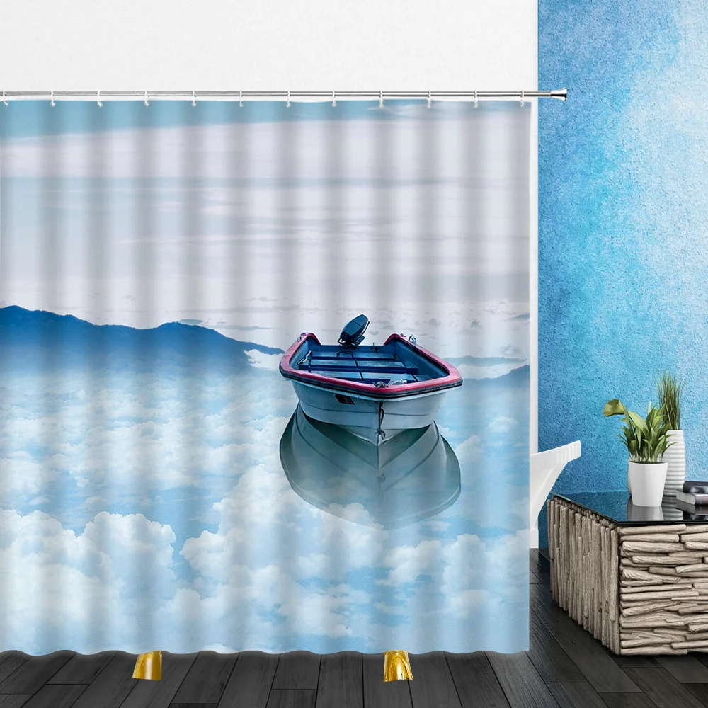 

Summer Landscape Shower Curtains Beach Waves Sunset Coconut Tree 3D Print Bathroom Home Decor Waterproof Polyester Cloth Curtain